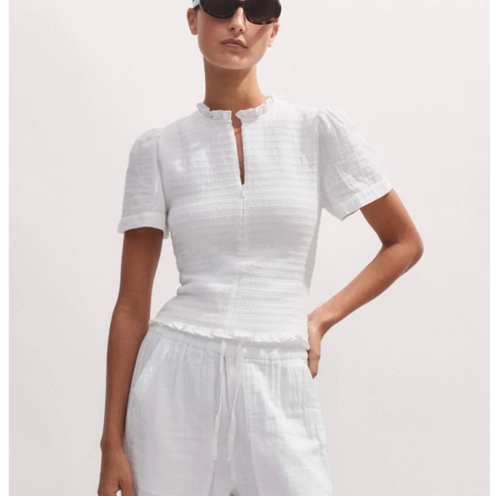 ME+EM White Textured Short Sleeve Blouse
